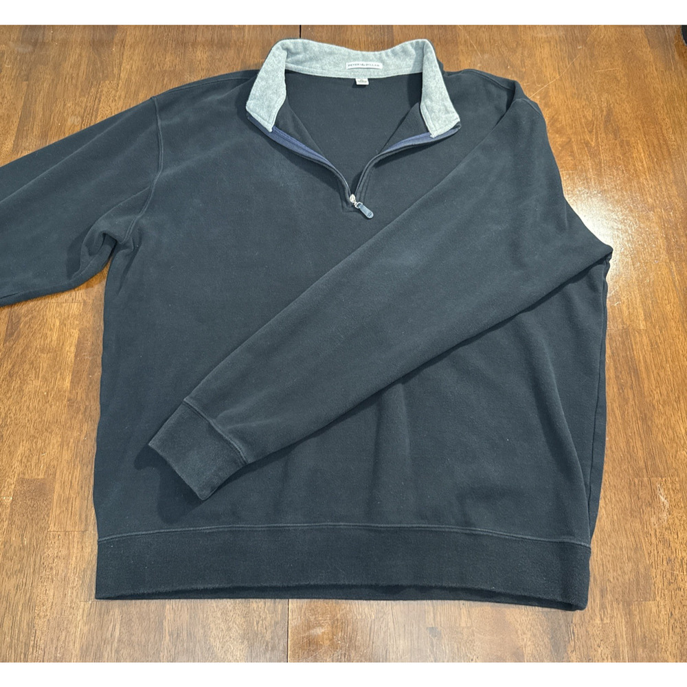 Peter Millar 1/4 Zip Pullover Black 100% Cotton Men's XL